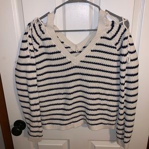 L.A Hearts White Sweater with Navy Blue Strips